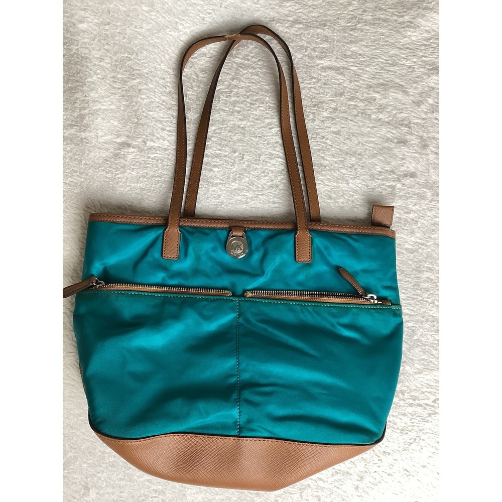 Michael Kors Kempton Medium Nylon Tote Handbag Purse Teal